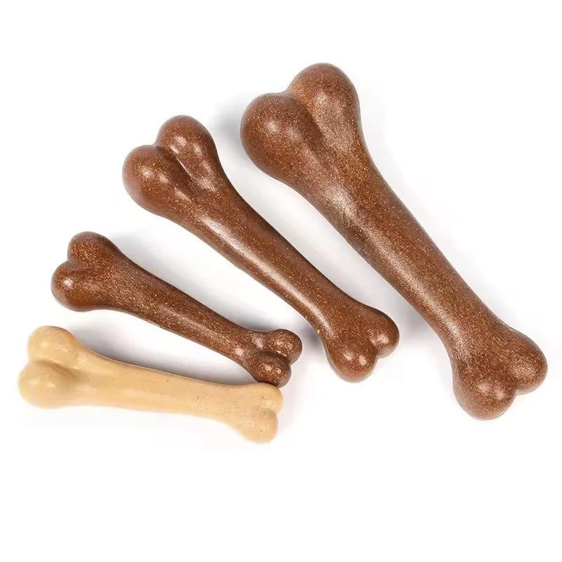 Three brown dog chew toys shaped like bones with a textured finish