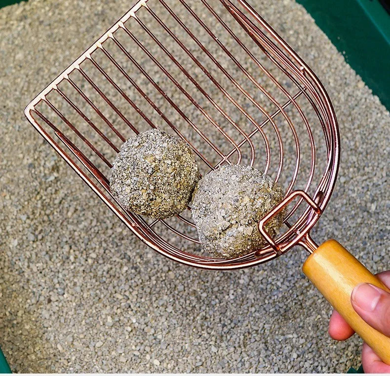 Pala para arena de gatos de acero inoxidable con gancho colgante