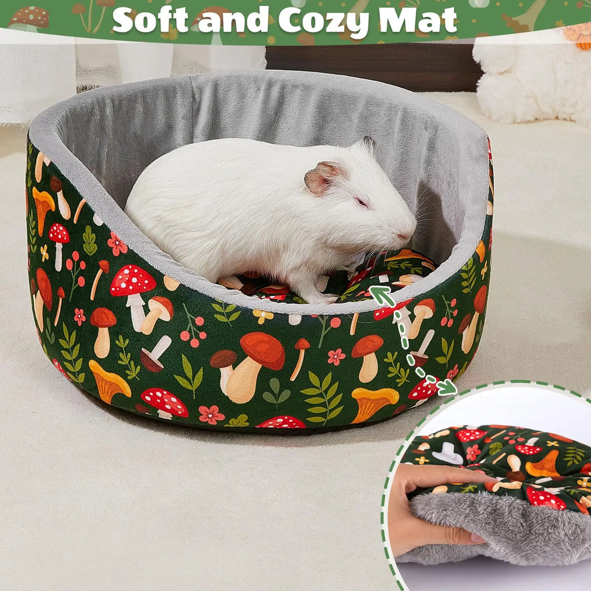 Cozy Fleece Hideout Bed for Small Pets with Removable Cushion