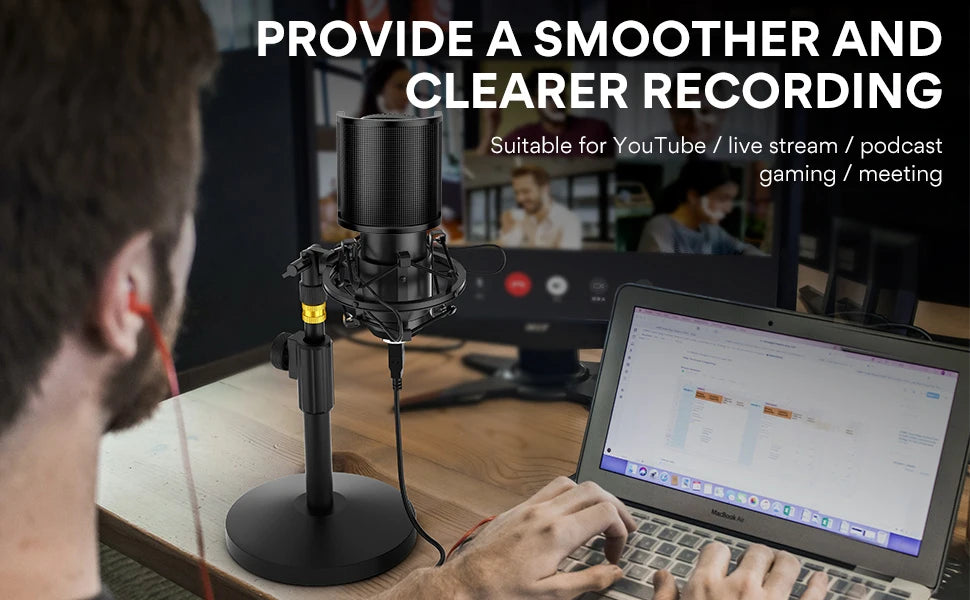 Universal Microphone Pop Filter with Triple-Layer Metal Windscreen