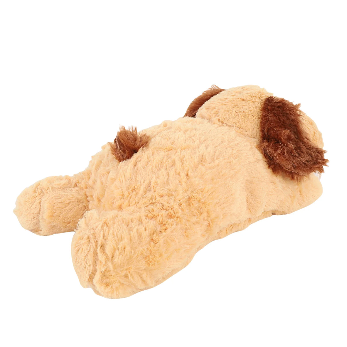 A light tan stuffed animal resembling a dog's head with brown ears.