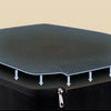 A black memory foam pet ramp is shown with visible drainage holes and a zipper on the bottom.