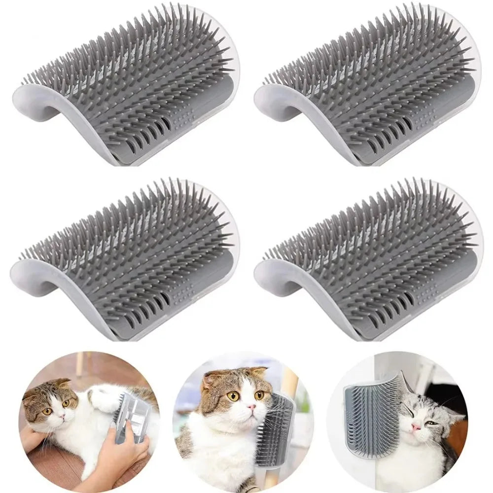 Cat Corner Scratcher with Self-Grooming Bristles and Catnip