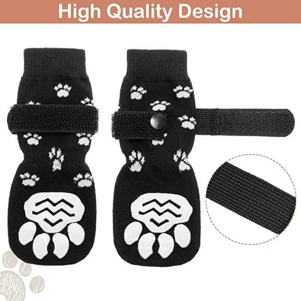 Breathable Anti-Slip Dog Socks with Paw Print Design (4-Pack)