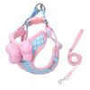Pink and blue plaid dog harness with a bow and leash for small breeds