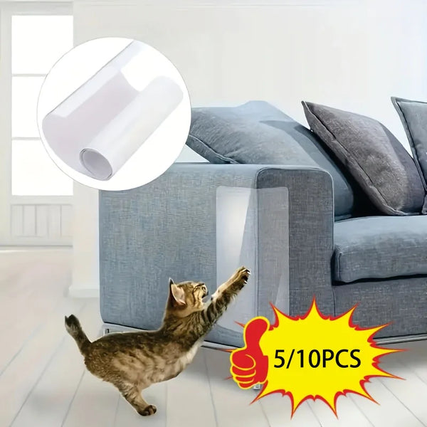 Roll of clear cat scratch protection tape being used to protect furniture.