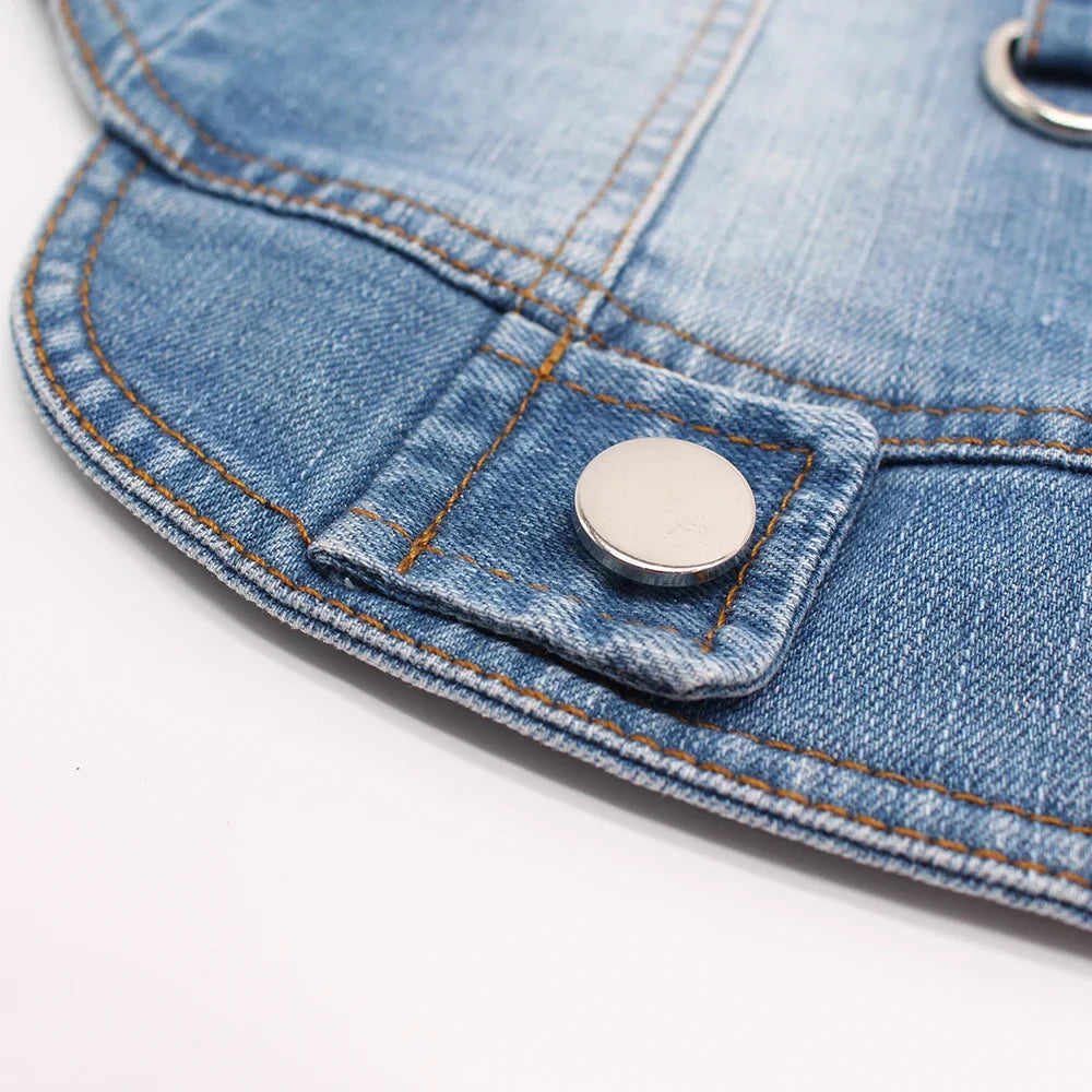 Classic Denim Dog Jacket with Harness and Leash Ring