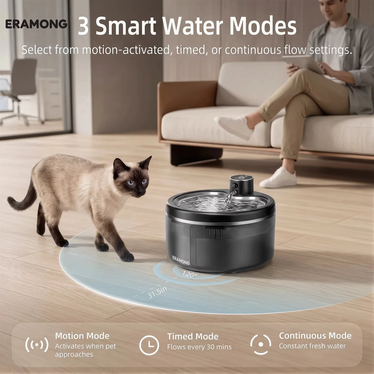 Wireless Cat Water Fountain with Smart Sensor and 4000mAh Battery