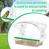 Clear acrylic window bird feeder with a perch bar and food tray used to attract birds.