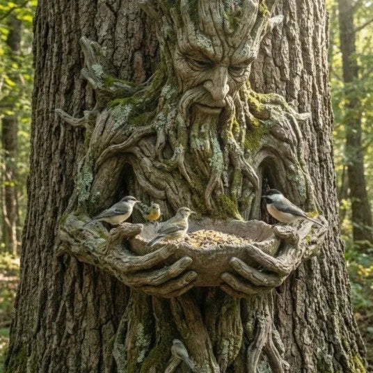 Tree Face Bird Feeder - Resin Tree Hugger Sculpture for Outdoor Garden