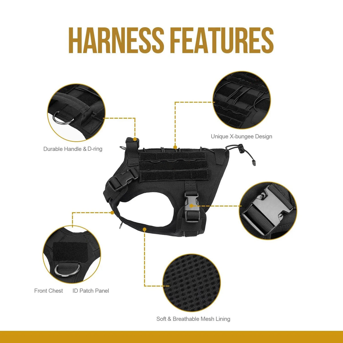 Tactical Dog Harness with Handle and Hook & Loop Panels