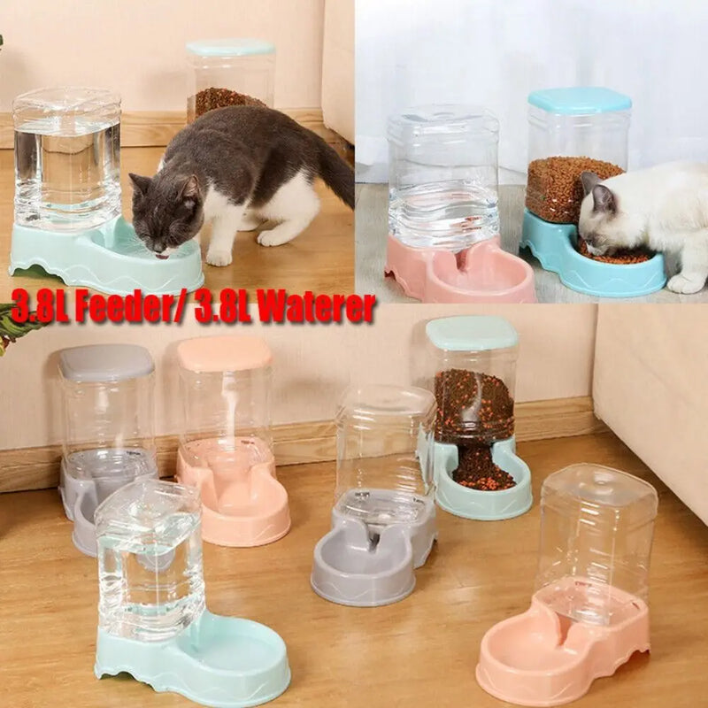 Distributeur de nourriture et fontaine à eau transparents 3,8 L pour animaux