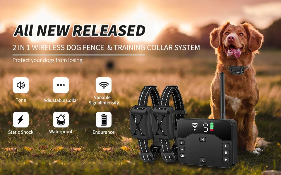 2-in-1 Wireless Dog Training Collar with Remote and Electric Fence