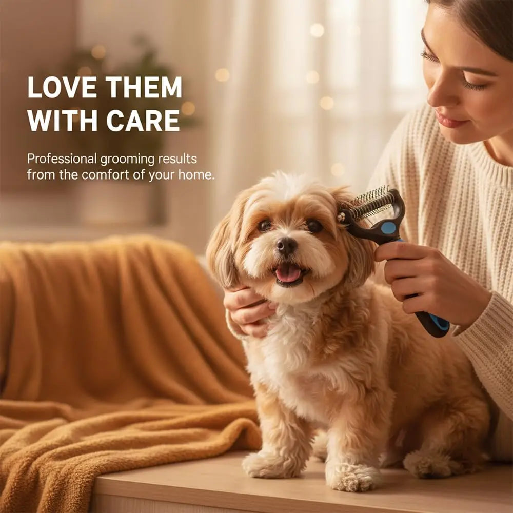 Dematting Comb for Dogs and Cats – Undercoat Rake for Long Hair, Tangles & Loose Fur