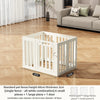 White standard pet fence for indoor playpen with a double suction cup mount shown on a wooden floor.