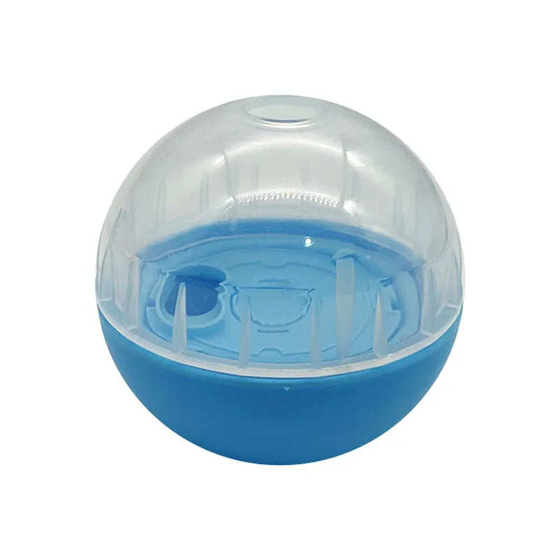 Klarer Plastik-Hundleckerli-Ball mit blauer Basis und Dosierlöchern für Leckerlis