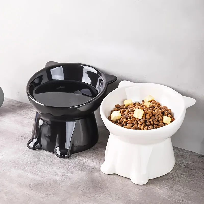Elegant Elevated Pet Bowls Set - Anti-Slip, Wide Base (Black / White)