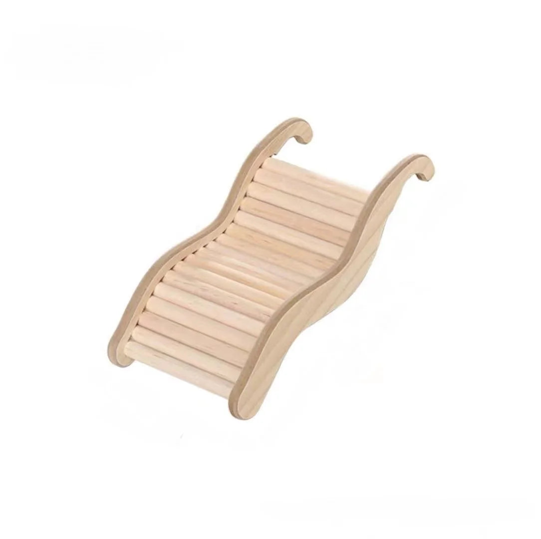 A wooden wave staircase hamster toy with a curved slide.