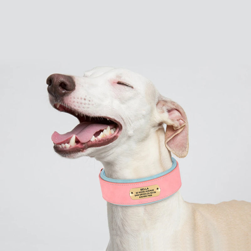 Wide Personalized PU Leather Dog Collar With Custom Name Tag