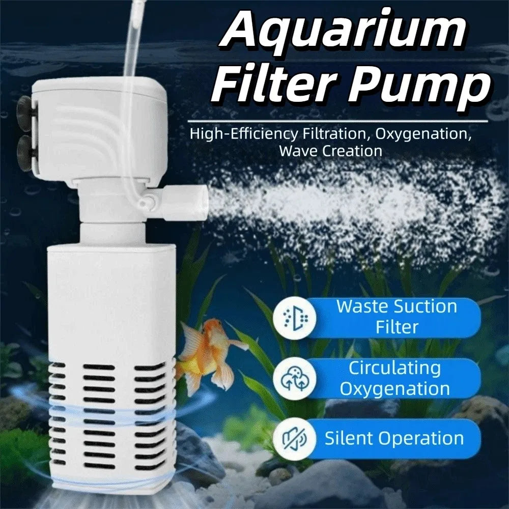 3-in-1 Aquarium Filter Pump with Adjustable Flow & Quiet Operation