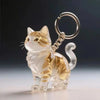 Figurine en verre clair d'un chat avec accents dorés, fixée à une clé en argent.