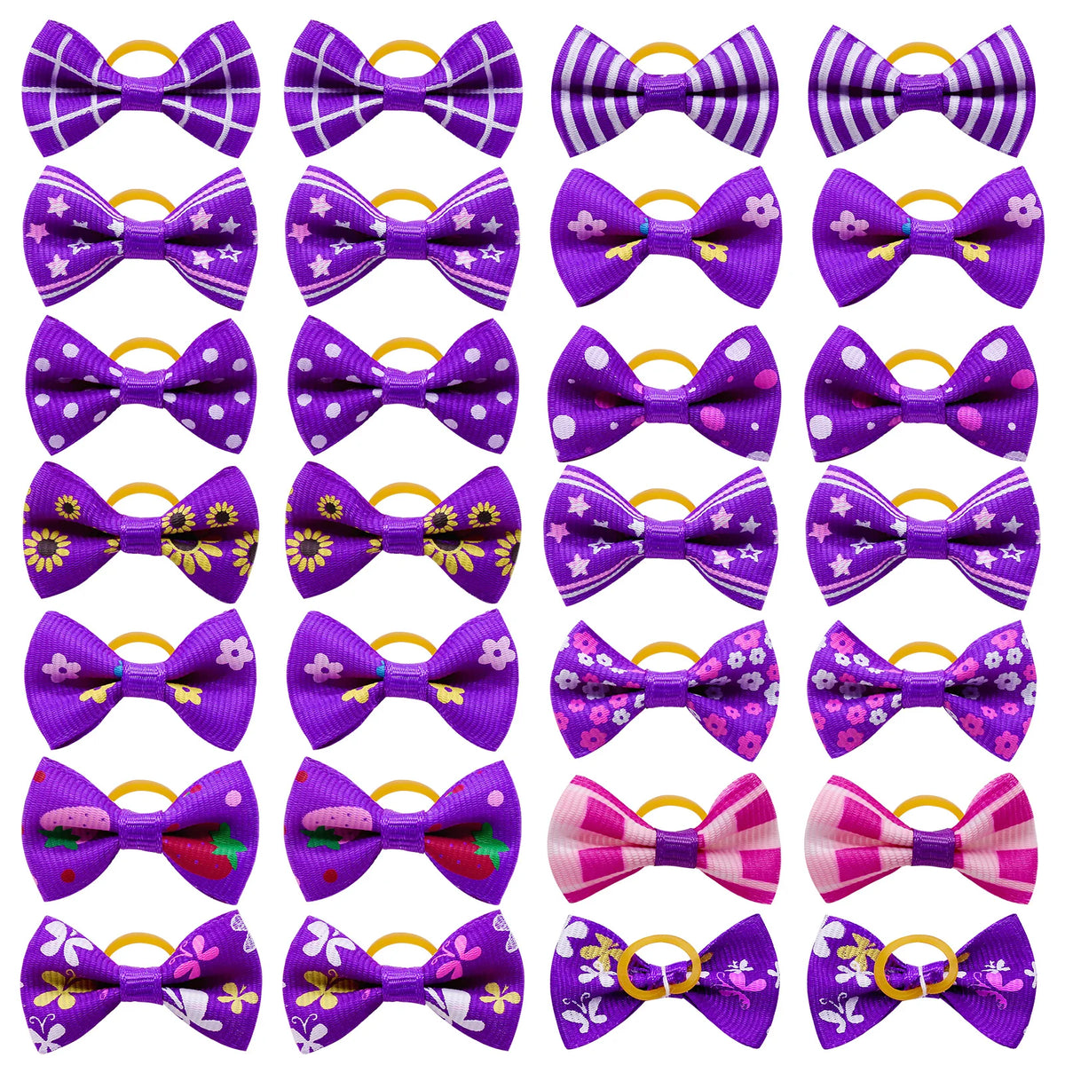 Pet Hair Bows with Rubber Bands - Assorted Styles for Small Dogs and Cats