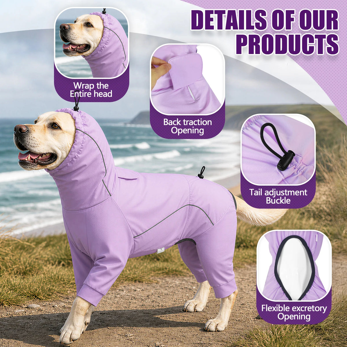 Waterproof Dog Raincoat with Reflective Stripe and Hood