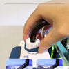A hand is adjusting the flow regulation on a wall-mounted aquarium filter, demonstrating small and large traffic.