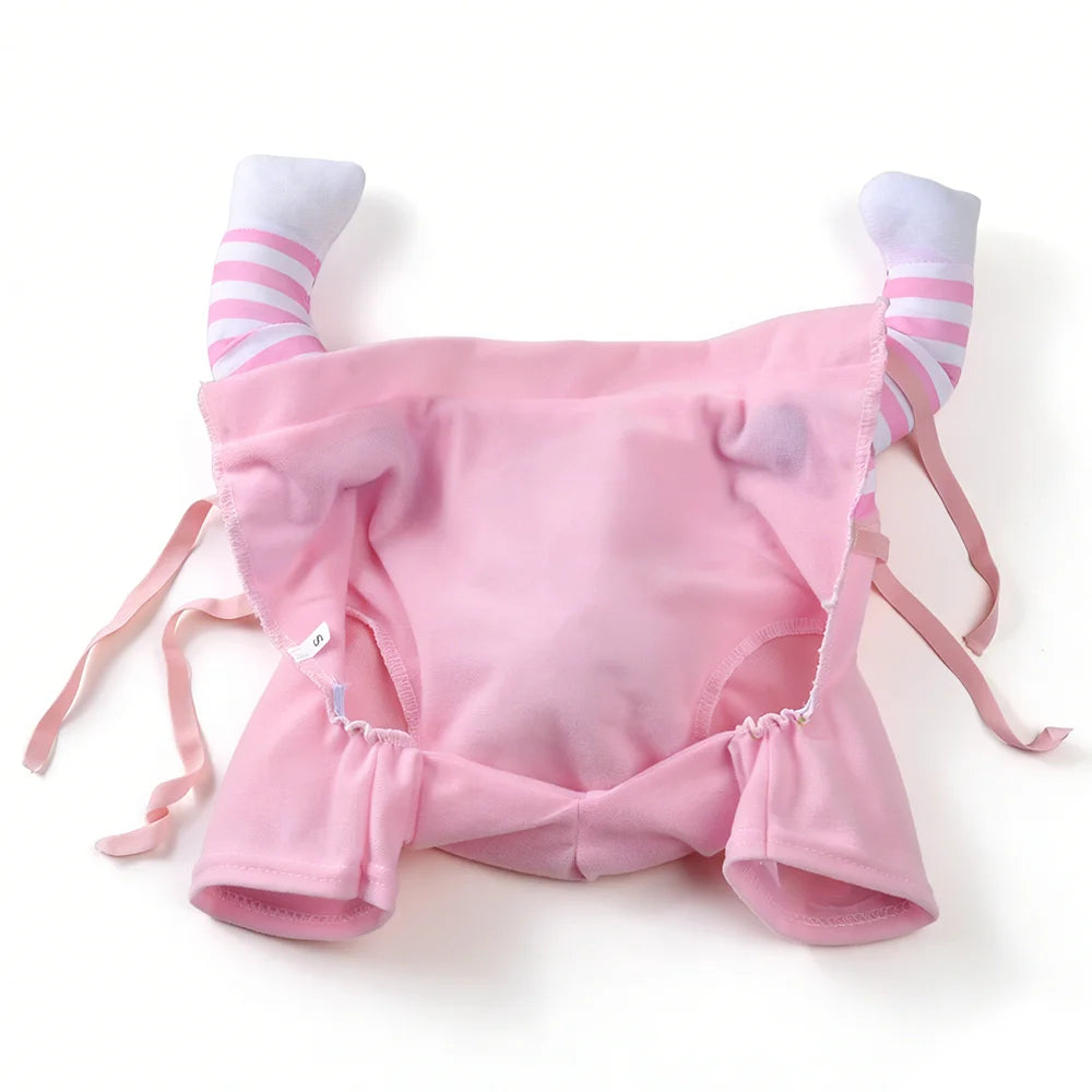 Pink pet costume pullover with striped legs for dogs or cats