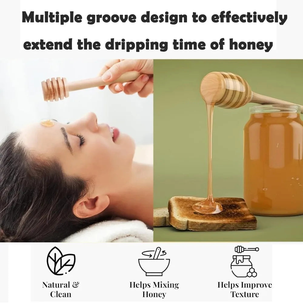 A woman is dripping honey from a wooden dipper onto a piece of toast, demonstrating the extended dripping time of honey.