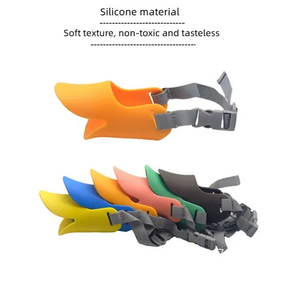 Colorful silicone duck-shaped dog muzzle with adjustable straps