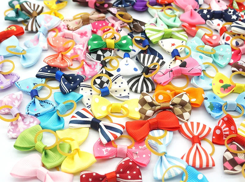 Pet Hair Bows with Elastic Bands (100-Pack)