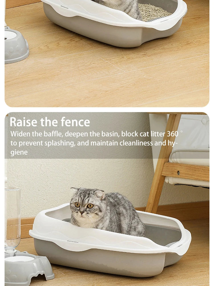 Halboffene Katzentoilette mit Spritzschutz