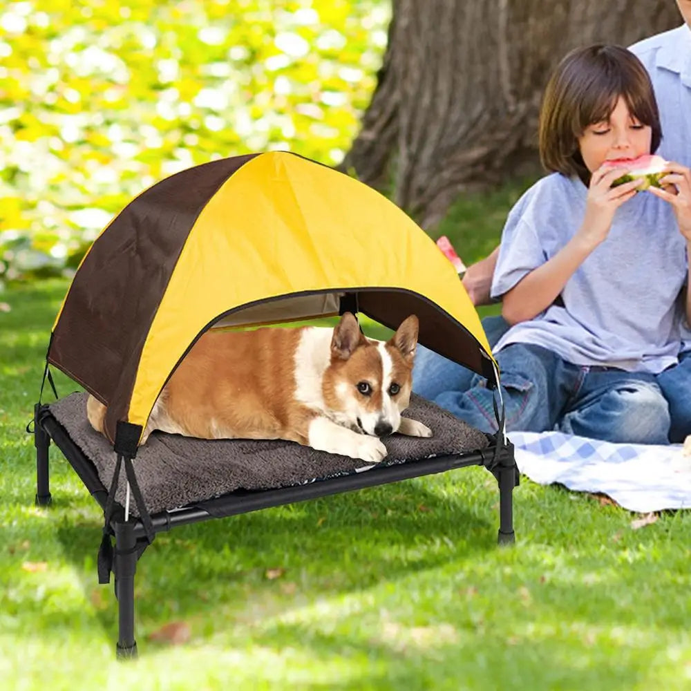 Portable Elevated Dog Bed with Canopy and Storage Bag