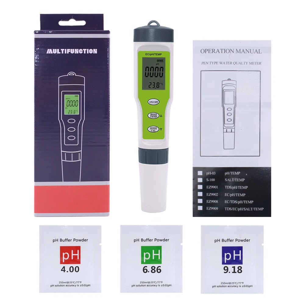 4-in-1 Digital Water Quality Tester for pH, TDS, EC, and Temperature