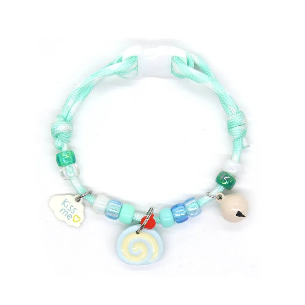 Colorful braided pet collar with a bell for cats and small dogs