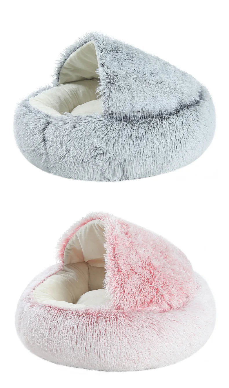 Lit Semi-Ouvert en Peluche pour Chats et Chiens