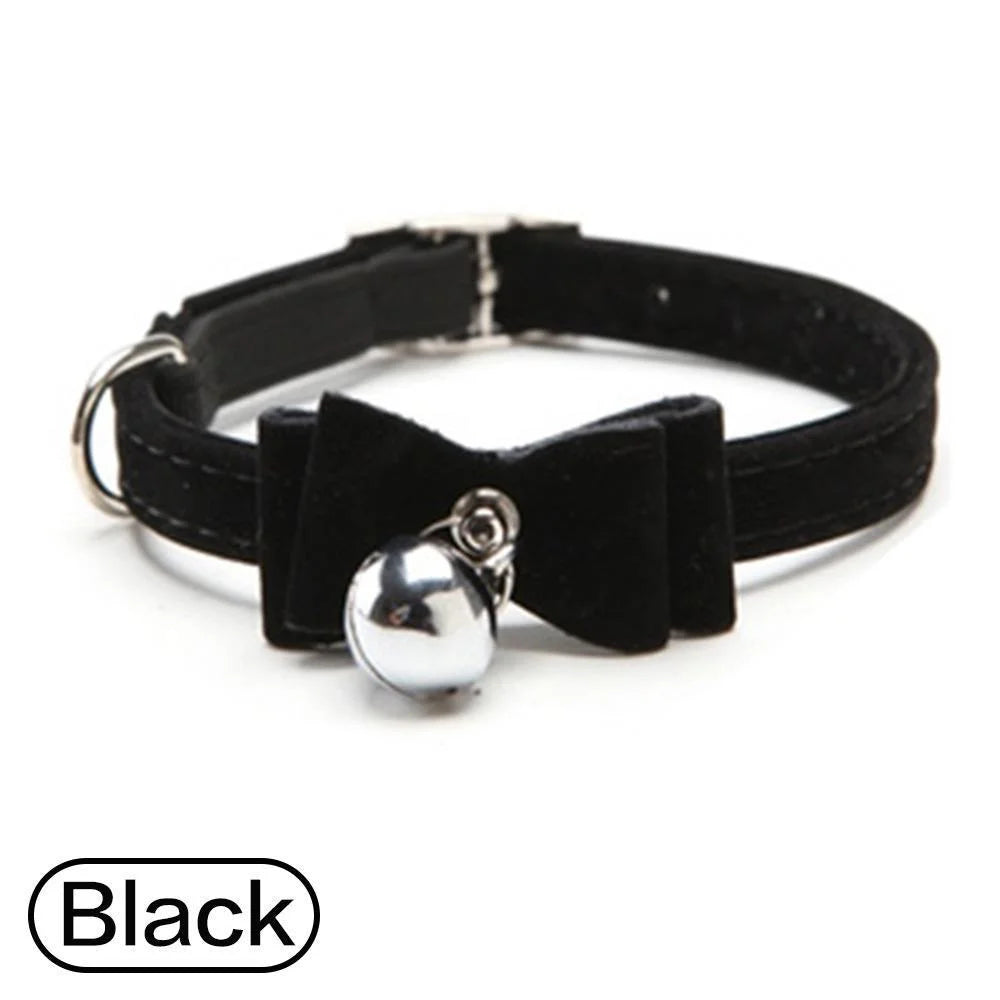 Velvet Bow Tie Pet Collar with Bell for Cats and Small Dogs