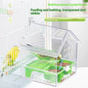 A clear acrylic crystal house for a parrot, designed for feeding and bathing inside a cage.