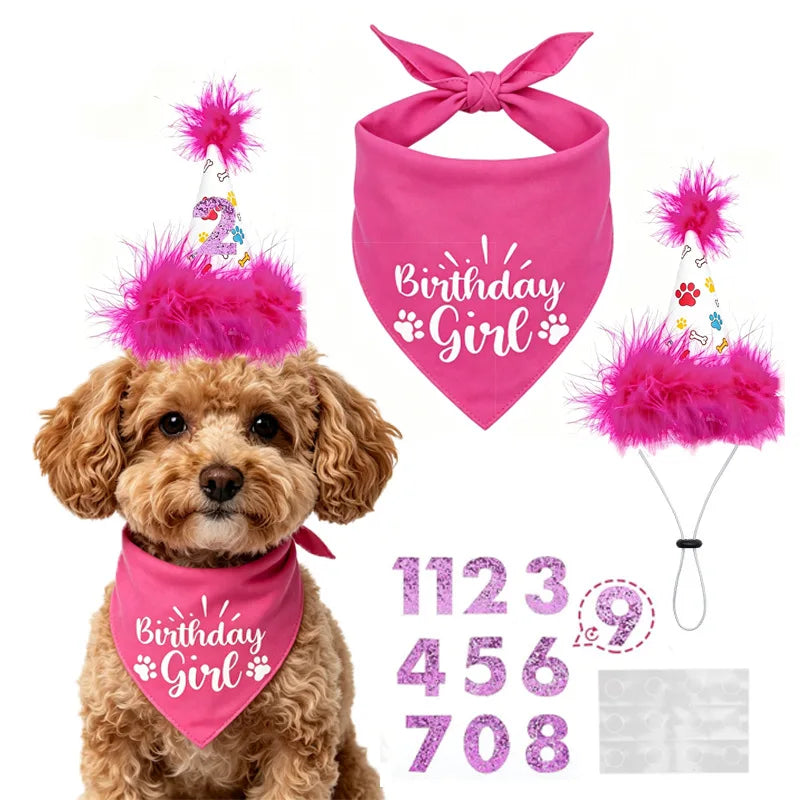 Pet Birthday Party Accessory Set with Bandana, Tutu Skirt & Hat
