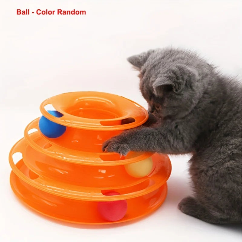 Three Layer Interactive Cat Toy Tower with Colorful Balls