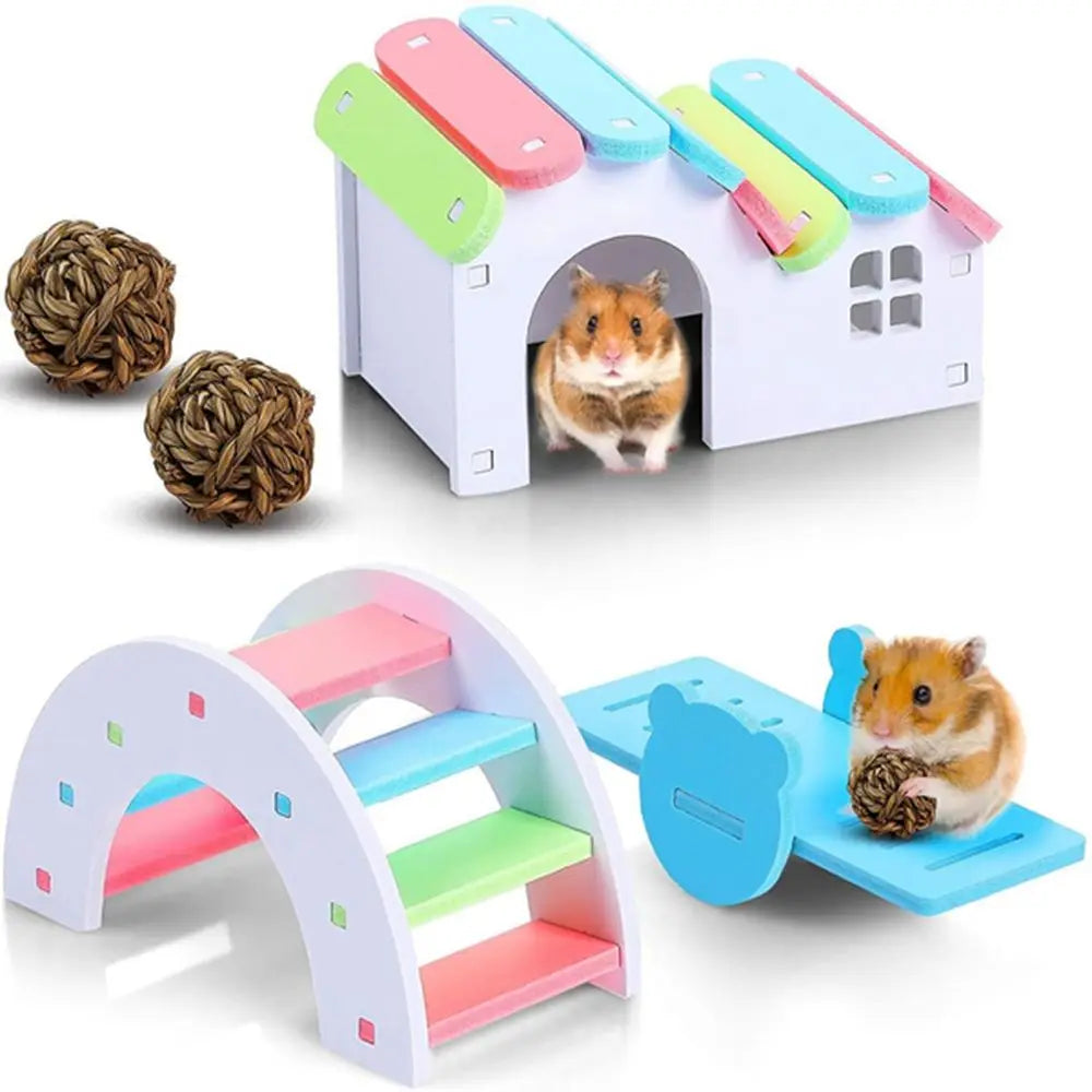 Rainbow Staircase Wooden Hamster House with DIY Assembly Kit