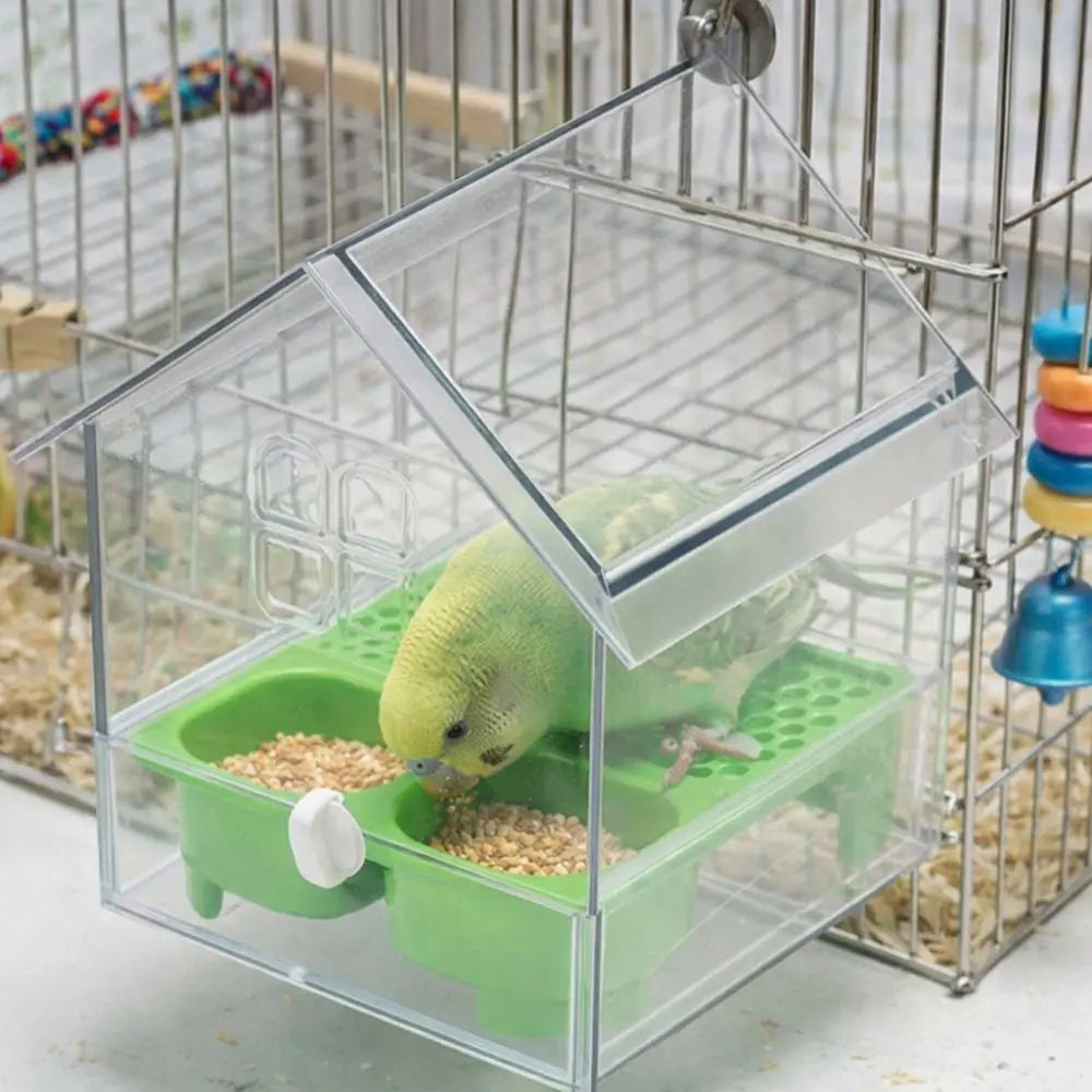 Hanging Parrot Feeder with Pull-Out Bath and Transparent Design