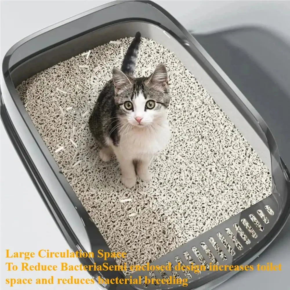 Semi-Enclosed Cat Litter Box with High Splash Guard