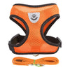 Orange pet harness and leash set with a paw print emblem