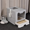 Foldable Cat Litter Box with Front Entry, Top Exit, and Drawer Tray