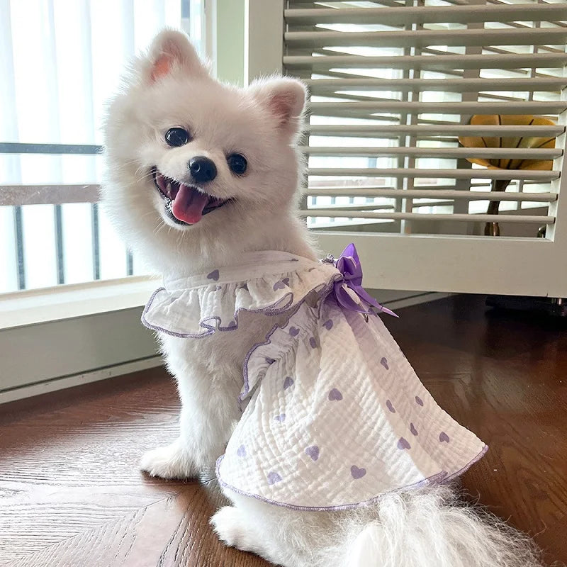 Cool Cotton Summer Dress for Small Dogs with Bow Print