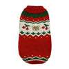 A red knit sweater with green and white patterns featuring a bear face design.