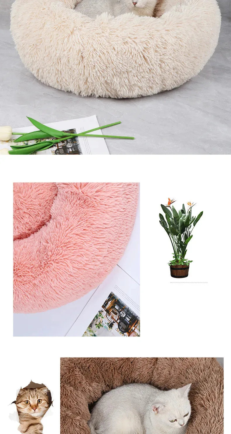 Cozy Plush Round Pet Bed with Detachable Washable Cover
