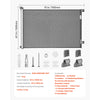 Gray retractable mesh safety gate measuring 61 in by 1550mm with various installation accessories